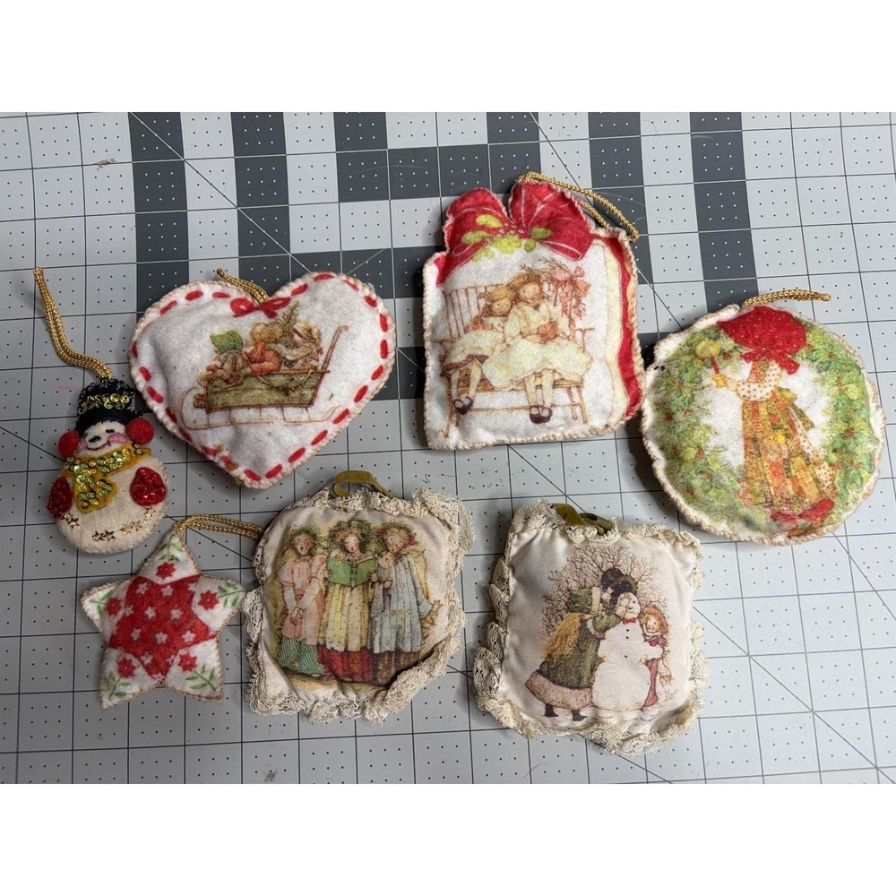 Vintage Holly Hobbie Stuffed Fabric Christmas Ornaments 1980s